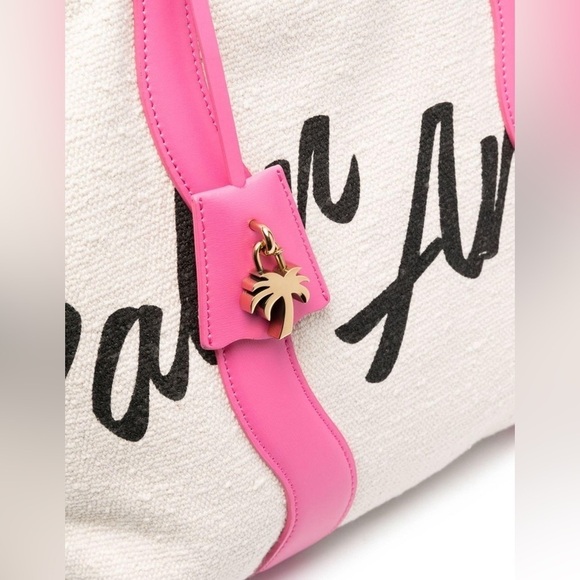 Palm Angels Pink Leather Logo Tote Bag Shoulder Carryall Large Display Model - Picture 5 of 16